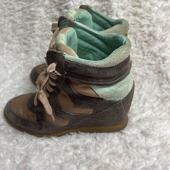 Sam Edelman leather suede gray & mint green &fabric tan lace up wedge bo… - Picture 2 of 14
